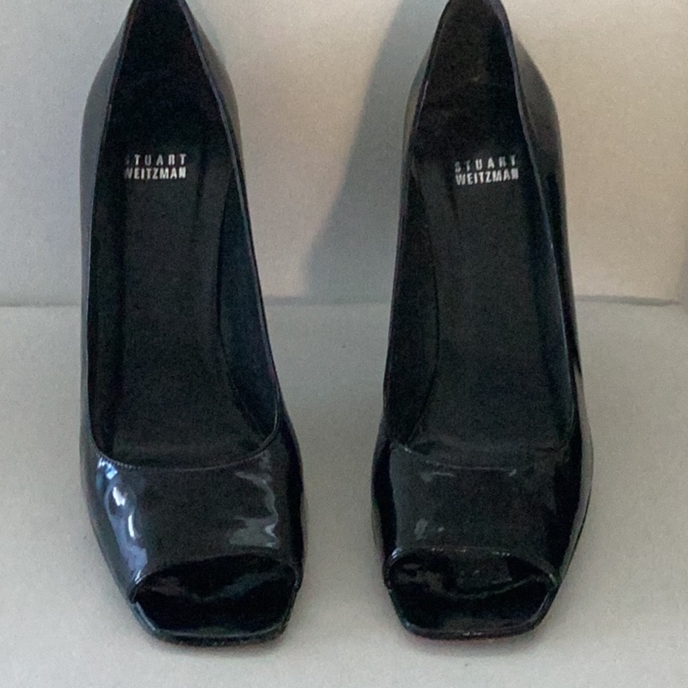 Stuart Weitzman Black Peep Toe Black Patent Leather Size 10 - Picture 2 of 7
